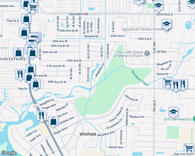 map of restaurants, bars, coffee shops, grocery stores, and more near 456 Magellan Drive in Sarasota