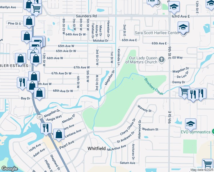 map of restaurants, bars, coffee shops, grocery stores, and more near 456 Magellan Drive in Sarasota