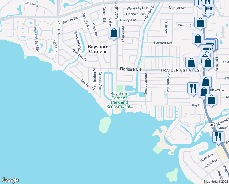 map of restaurants, bars, coffee shops, grocery stores, and more near 6820 26th Street West in Bradenton