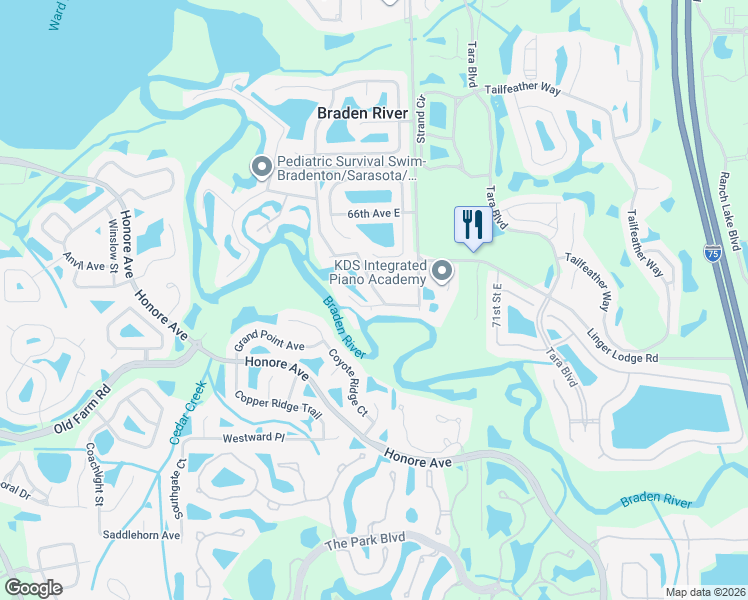 map of restaurants, bars, coffee shops, grocery stores, and more near 6734 Quonset Road in Bradenton