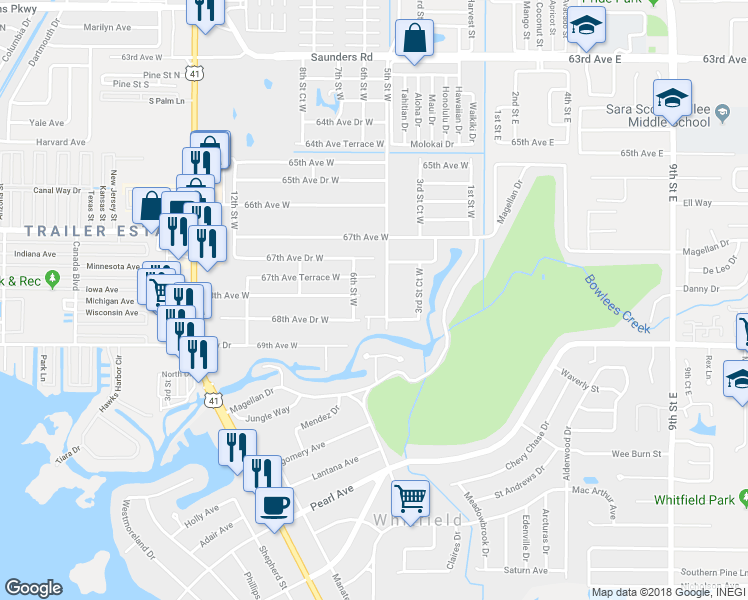 map of restaurants, bars, coffee shops, grocery stores, and more near 6804 5th Street West in Bradenton