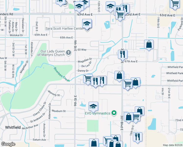 map of restaurants, bars, coffee shops, grocery stores, and more near 1136 Longfellow Road in Sarasota