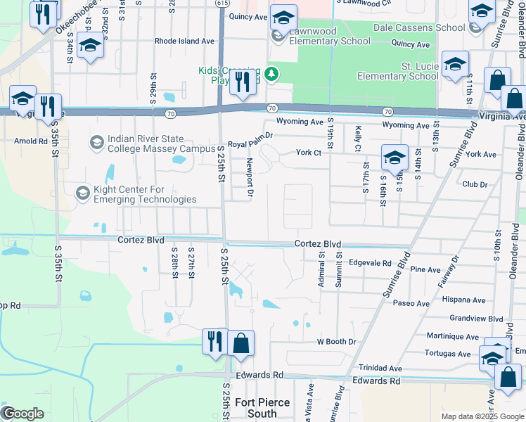 map of restaurants, bars, coffee shops, grocery stores, and more near 2719 Placid Avenue in Fort Pierce
