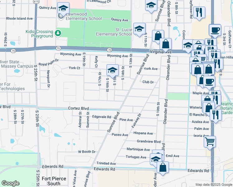 map of restaurants, bars, coffee shops, grocery stores, and more near 1408 Hale Court in Fort Pierce