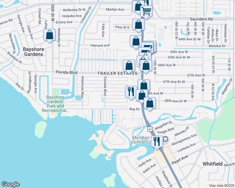 map of restaurants, bars, coffee shops, grocery stores, and more near 1804 Michigan Avenue in Bradenton