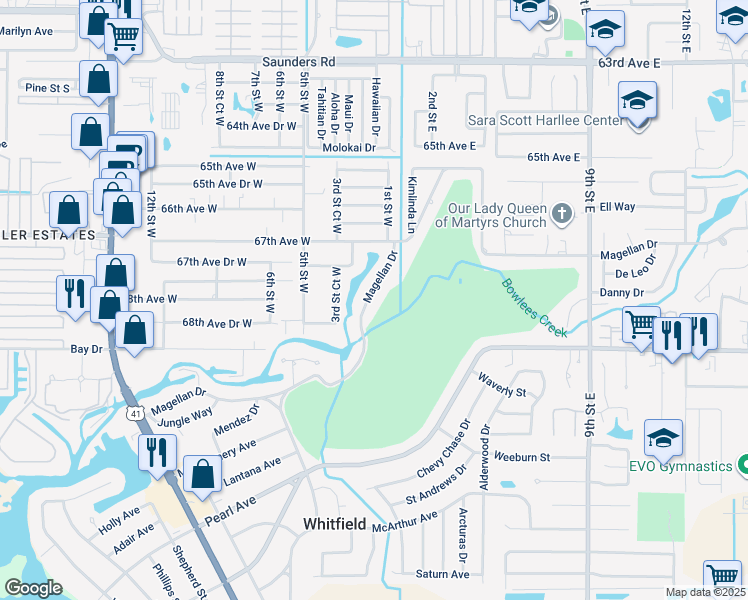 map of restaurants, bars, coffee shops, grocery stores, and more near 460 Magellan Drive in Sarasota