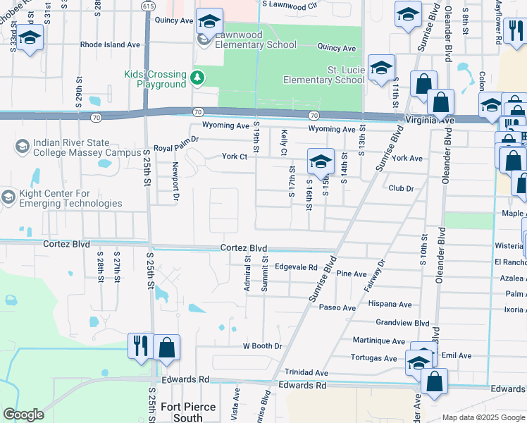 map of restaurants, bars, coffee shops, grocery stores, and more near 1715 Ponce De Leon Prado in Fort Pierce