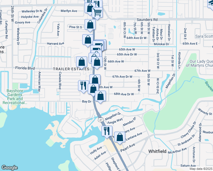 map of restaurants, bars, coffee shops, grocery stores, and more near 1219 68th Avenue Drive West in Bradenton