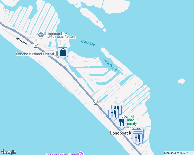 map of restaurants, bars, coffee shops, grocery stores, and more near 5940 Emerald Harbor Drive in Longboat Key