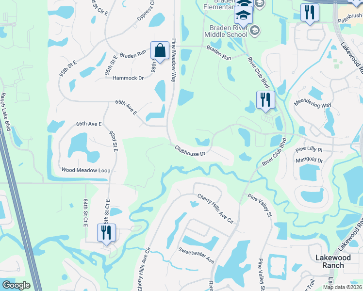 map of restaurants, bars, coffee shops, grocery stores, and more near 10207 Clubhouse Drive in Bradenton