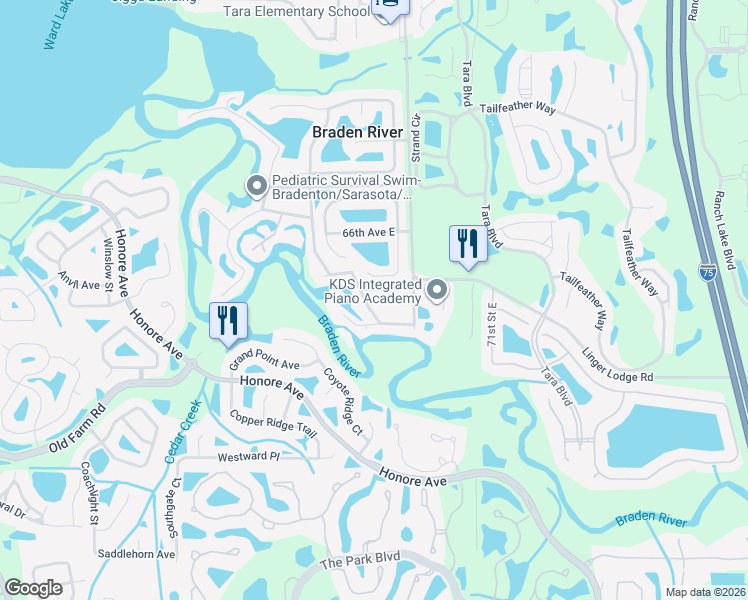map of restaurants, bars, coffee shops, grocery stores, and more near 6667 68th Street East in Bradenton