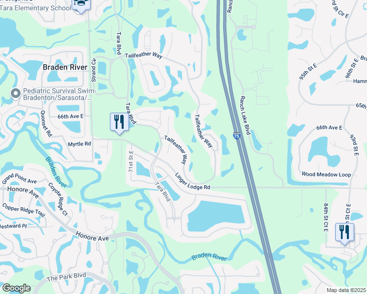 map of restaurants, bars, coffee shops, grocery stores, and more near 6862 Tailfeather Way in Bradenton