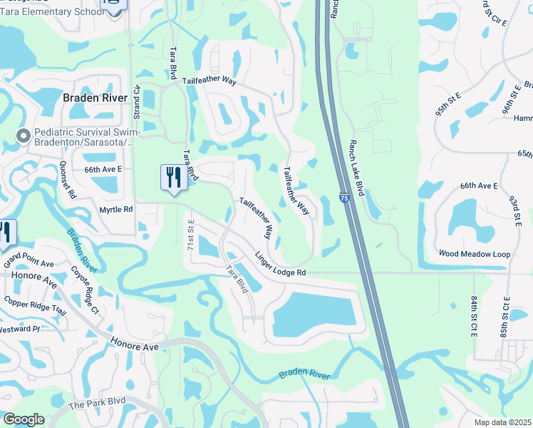 map of restaurants, bars, coffee shops, grocery stores, and more near 6862 Tailfeather Way in Bradenton
