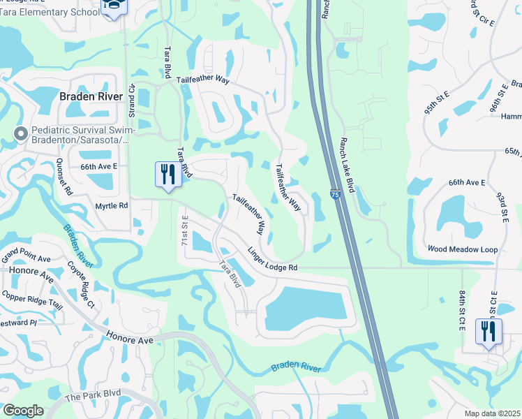map of restaurants, bars, coffee shops, grocery stores, and more near 6862 Tailfeather Way in Bradenton