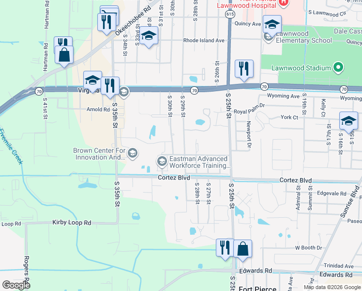 map of restaurants, bars, coffee shops, grocery stores, and more near 2515 South 29th Street in Fort Pierce