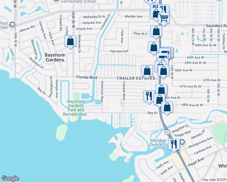 map of restaurants, bars, coffee shops, grocery stores, and more near 2015 Minnesota Avenue in Bradenton