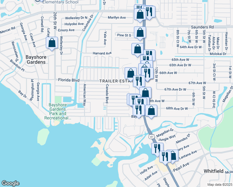 map of restaurants, bars, coffee shops, grocery stores, and more near 1803 Minnesota Avenue in Bradenton
