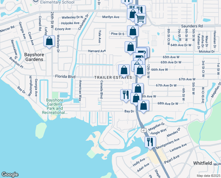 map of restaurants, bars, coffee shops, grocery stores, and more near 1803 Minnesota Avenue in Bradenton