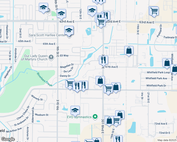 map of restaurants, bars, coffee shops, grocery stores, and more near 1309 67th Drive East in Sarasota