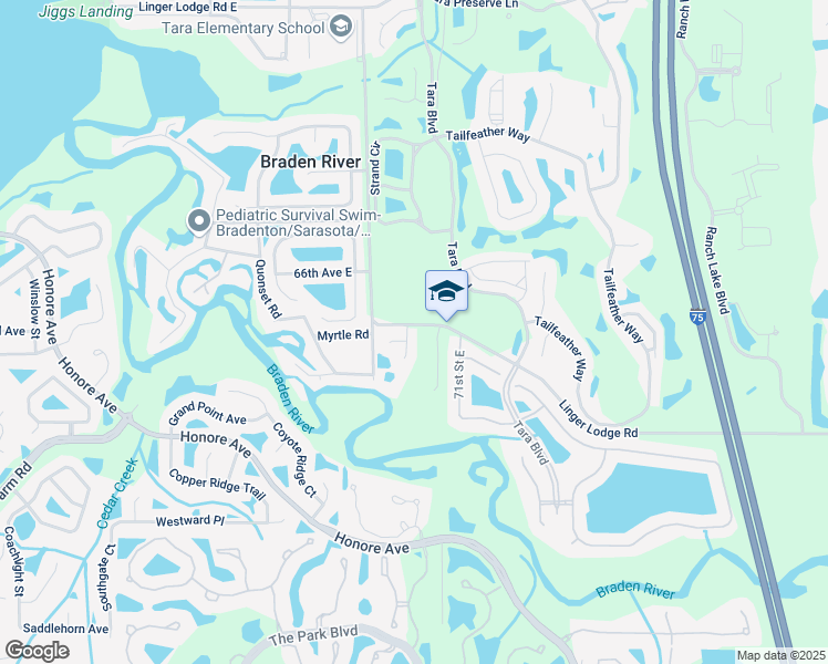 map of restaurants, bars, coffee shops, grocery stores, and more near 7124 Linger Lodge Road East in Bradenton