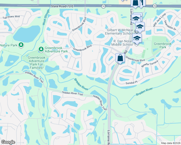 map of restaurants, bars, coffee shops, grocery stores, and more near 13876 Wood Duck Circle in Lakewood Ranch