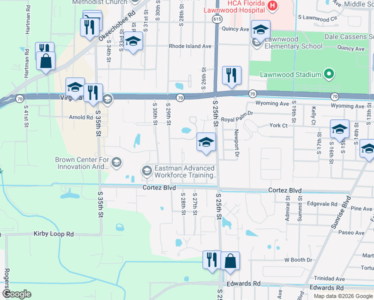 map of restaurants, bars, coffee shops, grocery stores, and more near 2515 South 29th Street in Fort Pierce