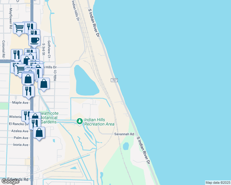 map of restaurants, bars, coffee shops, grocery stores, and more near 2501 South Indian River Drive in Fort Pierce