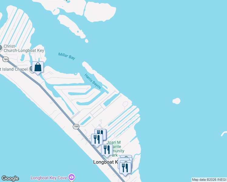 map of restaurants, bars, coffee shops, grocery stores, and more near 941 Spanish Drive North in Longboat Key