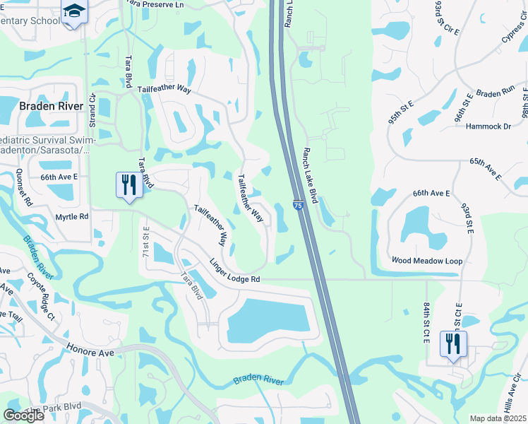 map of restaurants, bars, coffee shops, grocery stores, and more near 6674 Tailfeather Way in Bradenton
