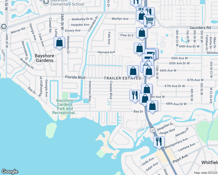 map of restaurants, bars, coffee shops, grocery stores, and more near 1907 Minnesota Avenue in Bradenton