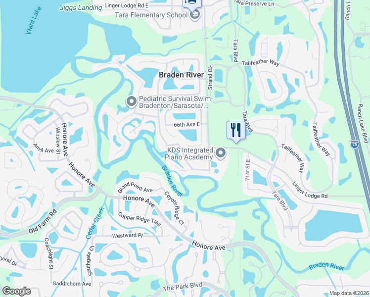 map of restaurants, bars, coffee shops, grocery stores, and more near 6667 68th Street East in Bradenton
