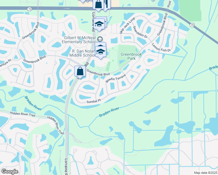 map of restaurants, bars, coffee shops, grocery stores, and more near 14722 Bowfin Terrace in Lakewood Ranch