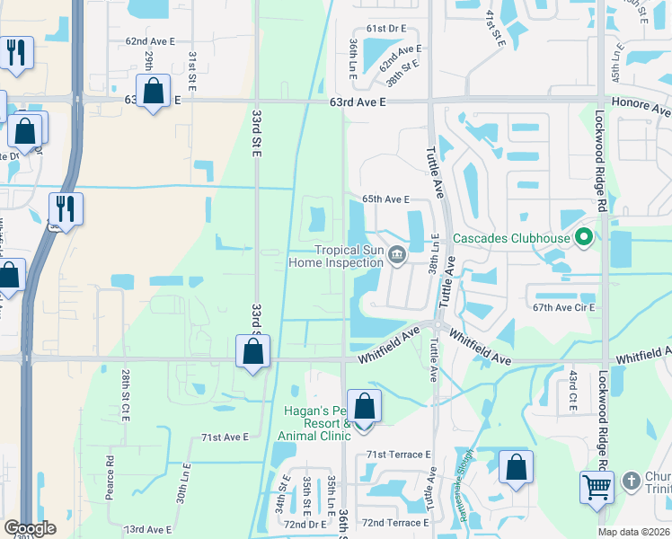 map of restaurants, bars, coffee shops, grocery stores, and more near 6627 35th Court East in Sarasota