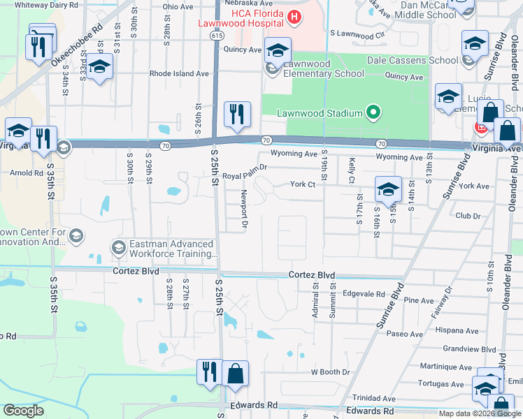 map of restaurants, bars, coffee shops, grocery stores, and more near 2700 Placid Avenue in Fort Pierce