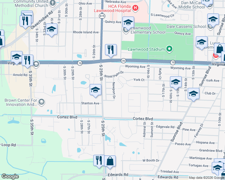 map of restaurants, bars, coffee shops, grocery stores, and more near 2401 Holiday Court in Fort Pierce