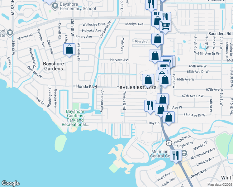map of restaurants, bars, coffee shops, grocery stores, and more near 1907 Minnesota Avenue in Bradenton