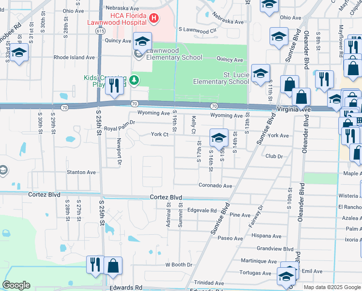 map of restaurants, bars, coffee shops, grocery stores, and more near 2516 South 19th Street in Fort Pierce