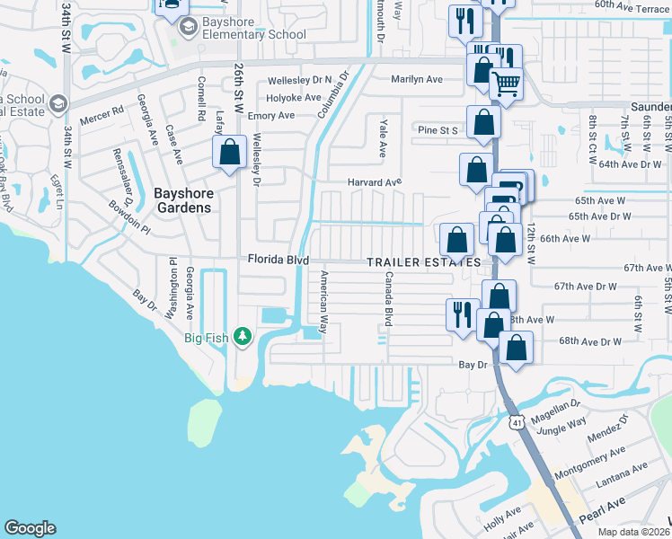 map of restaurants, bars, coffee shops, grocery stores, and more near 6624 Connecticut Street in Sarasota