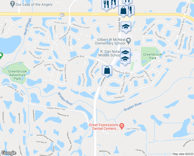 map of restaurants, bars, coffee shops, grocery stores, and more near 14187 Cattle Egret PIace in Lakewood Ranch
