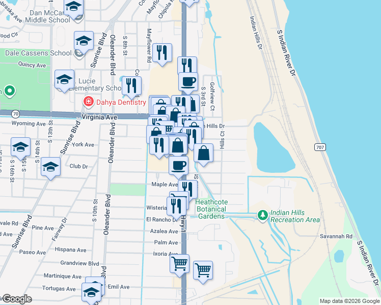 map of restaurants, bars, coffee shops, grocery stores, and more near 2524 South US Highway 1 in Fort Pierce