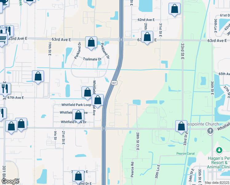 map of restaurants, bars, coffee shops, grocery stores, and more near U.S. 301 in Sarasota