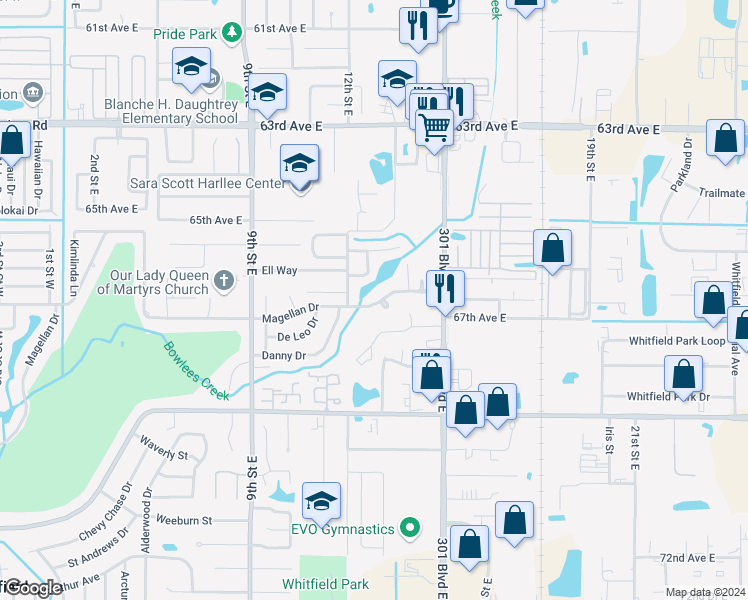 map of restaurants, bars, coffee shops, grocery stores, and more near 1221 Magellan Drive in Sarasota