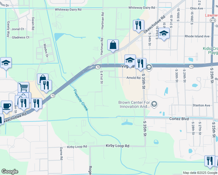map of restaurants, bars, coffee shops, grocery stores, and more near 2418 Hartman Road in Fort Pierce