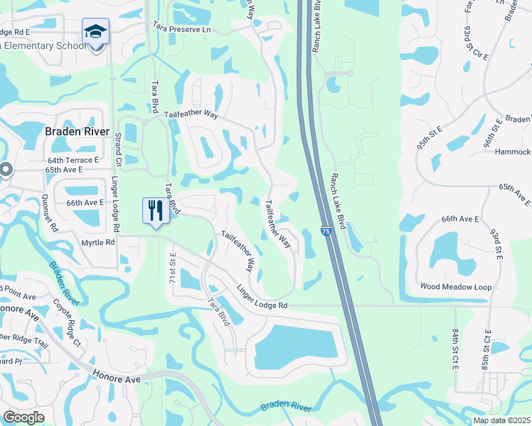 map of restaurants, bars, coffee shops, grocery stores, and more near 6630 Tailfeather Way in Bradenton