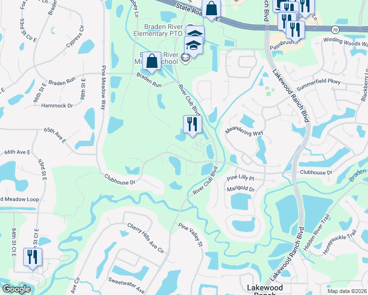 map of restaurants, bars, coffee shops, grocery stores, and more near 6634 Oakbrooke Cir in Bradenton