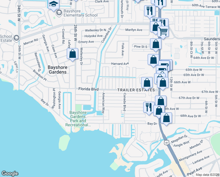 map of restaurants, bars, coffee shops, grocery stores, and more near 6624 Connecticut Street in Sarasota