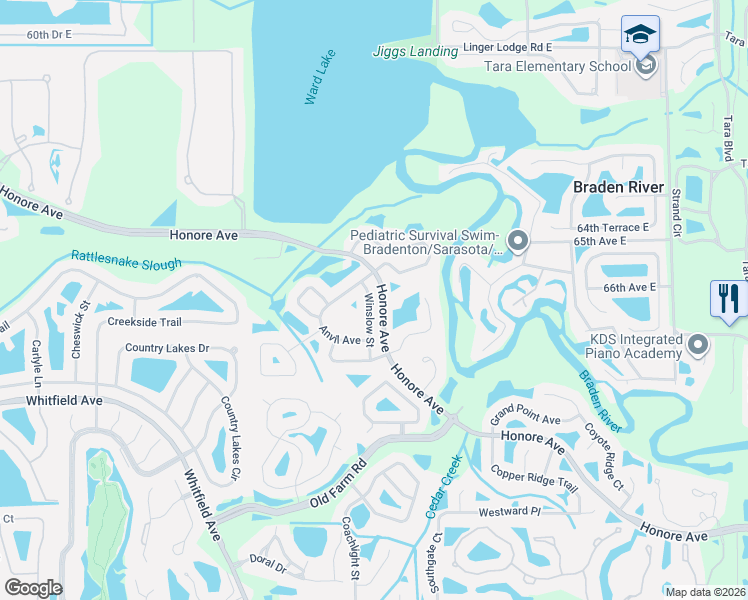 map of restaurants, bars, coffee shops, grocery stores, and more near 6813 Winslow Street in Sarasota