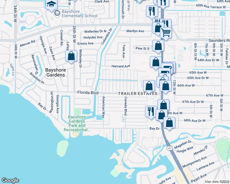 map of restaurants, bars, coffee shops, grocery stores, and more near 6624 Connecticut Street in Sarasota