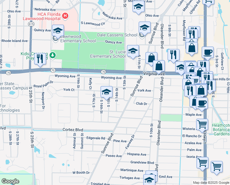 map of restaurants, bars, coffee shops, grocery stores, and more near 2507 South 14th Street in Fort Pierce