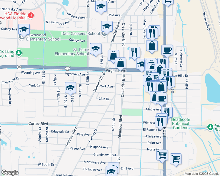 map of restaurants, bars, coffee shops, grocery stores, and more near 1007 York Avenue in Fort Pierce